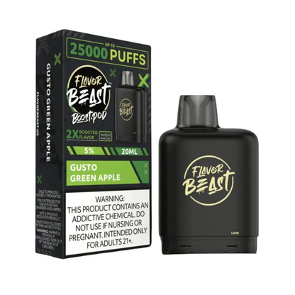 Flavor Beast Level X Boost Pods (1pc) - 25000 Puffs Disposable - 20mL 50mg - Gusto Green Apple with packaging