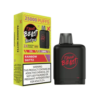 Flavor Beast Level X Boost Pods (1pc) - 25000 Puffs Disposable - 20mL 50mg - Rainbow Skittz with packaging