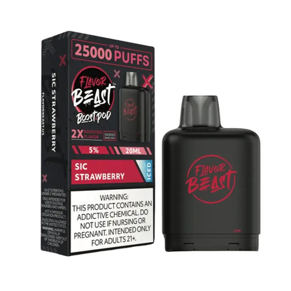 Flavor Beast Level X Boost Pods (1pc) - 25000 Puffs Disposable - 20mL 50mg - Sic Strawberry Iced with packaging