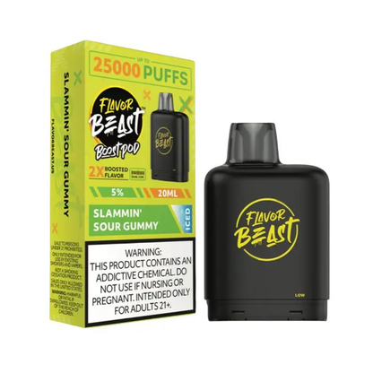 Flavor Beast Level X Boost Pods (1pc) - 25000 Puffs Disposable - 20mL 50mg - Slammin' Sour Gummy Iced with packaging