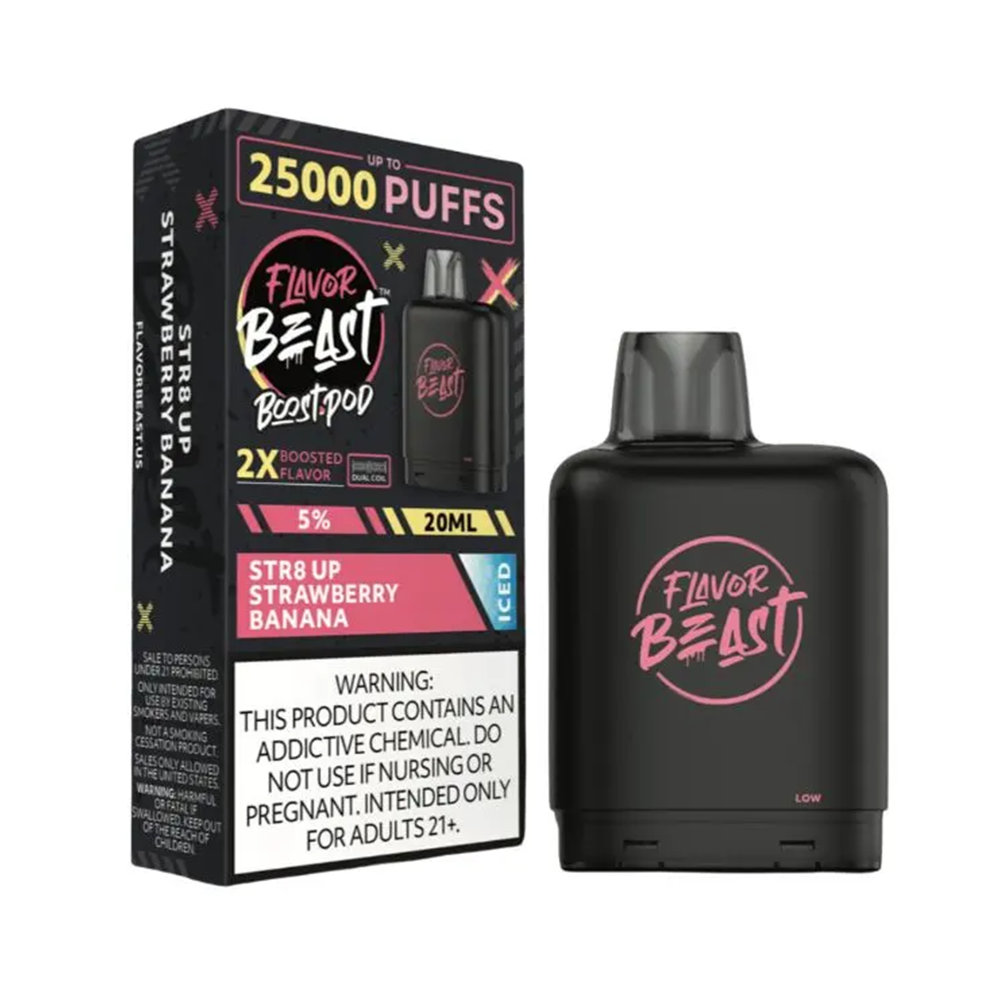 Flavor Beast Level X Boost Pods (1pc) - 25000 Puffs Disposable - 20mL 50mg - Str8 Up Strawberry Banana Iced with packaging