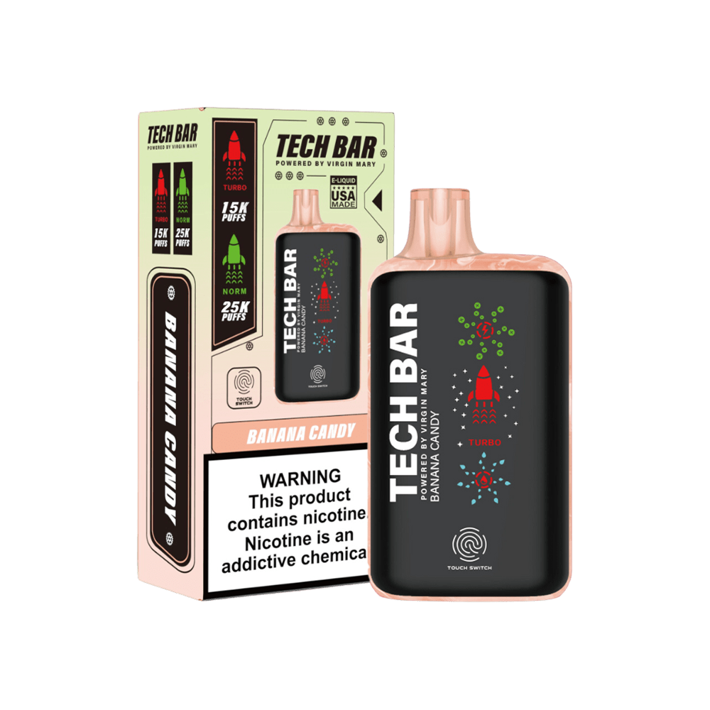 Tech Bar Disposable 25000 Puffs 25mL 50mg | Banana Candy with Packaging