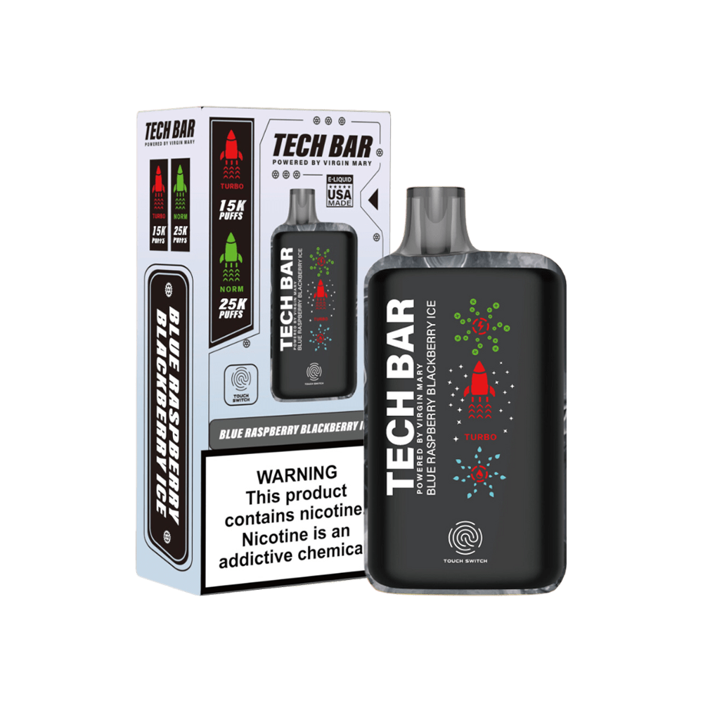 Tech Bar Disposable 25000 Puffs 25mL 50mg | Blue Raspberry Blackberry Ice with Packaging