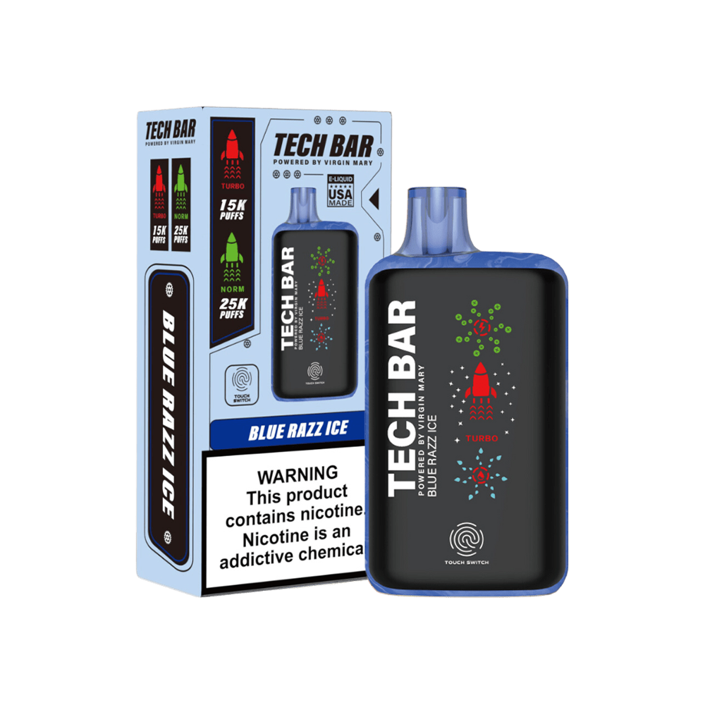 Tech Bar Disposable 25000 Puffs 25mL 50mg | Blue Razz Ice with Packaging