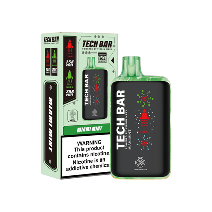 Tech Bar Disposable 25000 Puffs 25mL 50mg | Miami Mint with Packaging