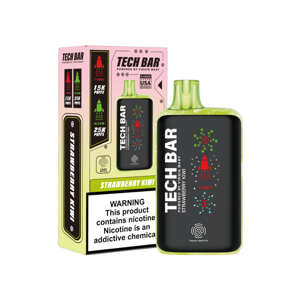 Tech Bar Disposable 25000 Puffs 25mL 50mg | Strawberry Kiwi with Packaging