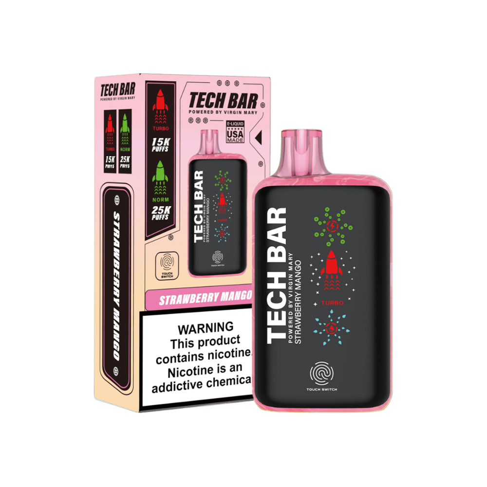 Tech Bar Disposable 25000 Puffs 25mL 50mg | Strawberry Mango with Packaging