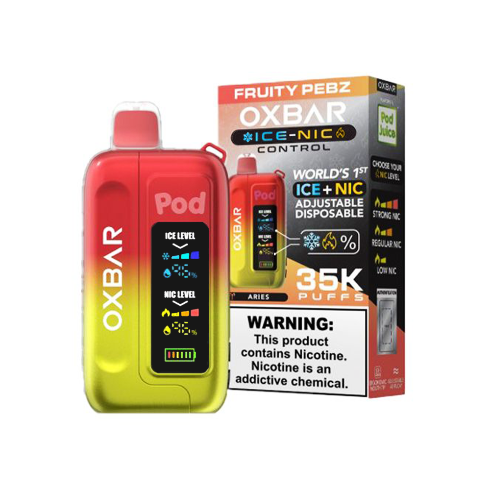 Oxbar Ice+Nic Control Pod Juice Edition - 35000 Puffs Disposable - 14mL 50mg | Fruity Pebz with packaging