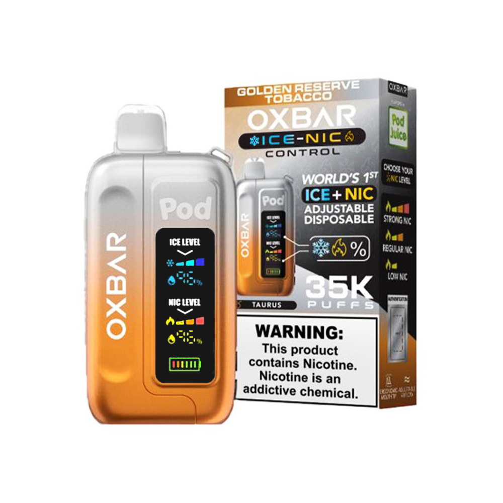 Oxbar Ice+Nic Control Pod Juice Edition - 35000 Puffs Disposable - 14mL 50mg | Golden Reserve Tobacco with packaging