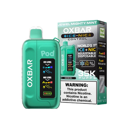 Oxbar Ice+Nic Control Pod Juice Edition - 35000 Puffs Disposable - 14mL 50mg | Jewel Mighty Mint  with packaging