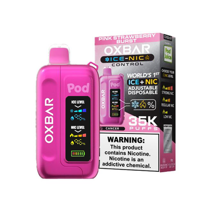 Oxbar Ice+Nic Control Pod Juice Edition - 35000 Puffs Disposable - 14mL 50mg | Pink Strawberry Burst  with packaging