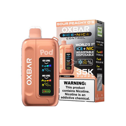 Oxbar Ice+Nic Control Pod Juice Edition - 35000 Puffs Disposable - 14mL 50mg | Sour Peachy O's  with packaging