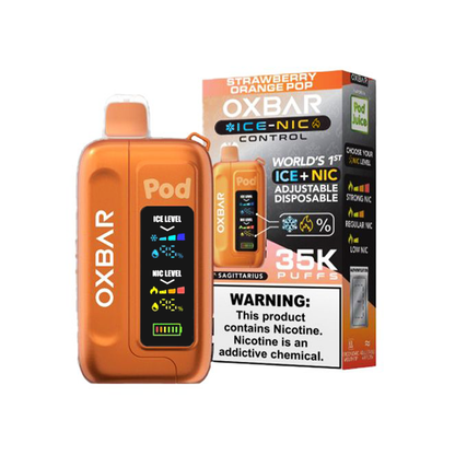 Oxbar Ice+Nic Control Pod Juice Edition - 35000 Puffs Disposable - 14mL 50mg | Strawberry Orange Pop  with packaging