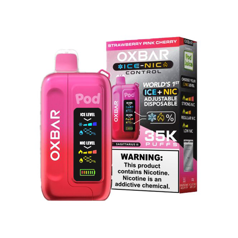 Oxbar Ice+Nic Control Pod Juice Edition - 35000 Puffs Disposable - 14mL 50mg | Strawberry Pink Cherry   with packaging 