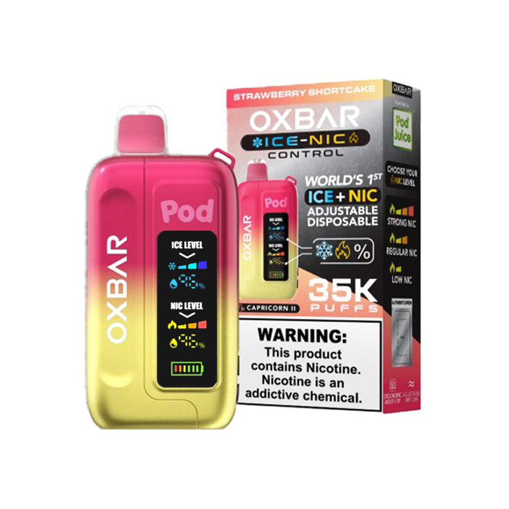 Oxbar Ice+Nic Control Pod Juice Edition - 35000 Puffs Disposable - 14mL 50mg | Strawberry Shortcake  with packaging