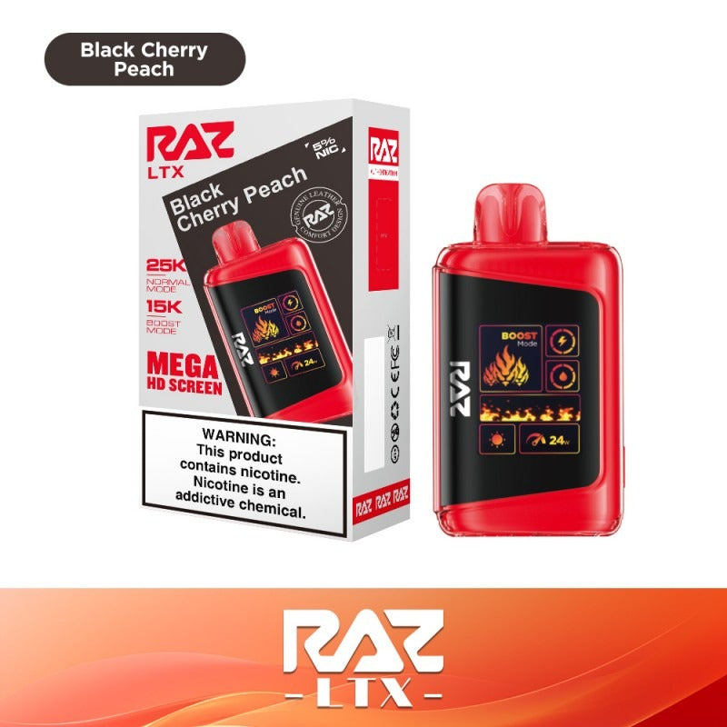 RAZ LTX - 25000 Puffs Disposable - 16mL 50mg - Black Cherry Peach with packaging