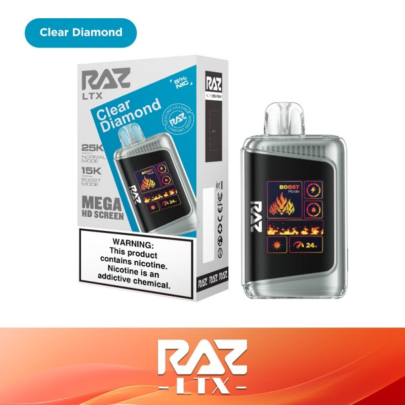 RAZ LTX - 25000 Puffs Disposable - 16mL 50mg - Clear Diamond with packaging