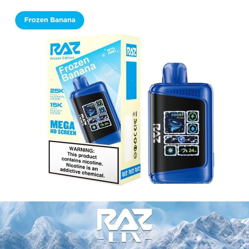 RAZ LTX - 25000 Puffs Disposable - 16mL 50mg | Frozen Banana with packaging