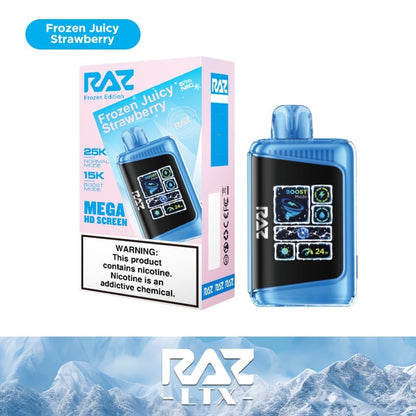 RAZ LTX - 25000 Puffs Disposable - 16mL 50mg | Frozen Juicy Strawberry with packaging