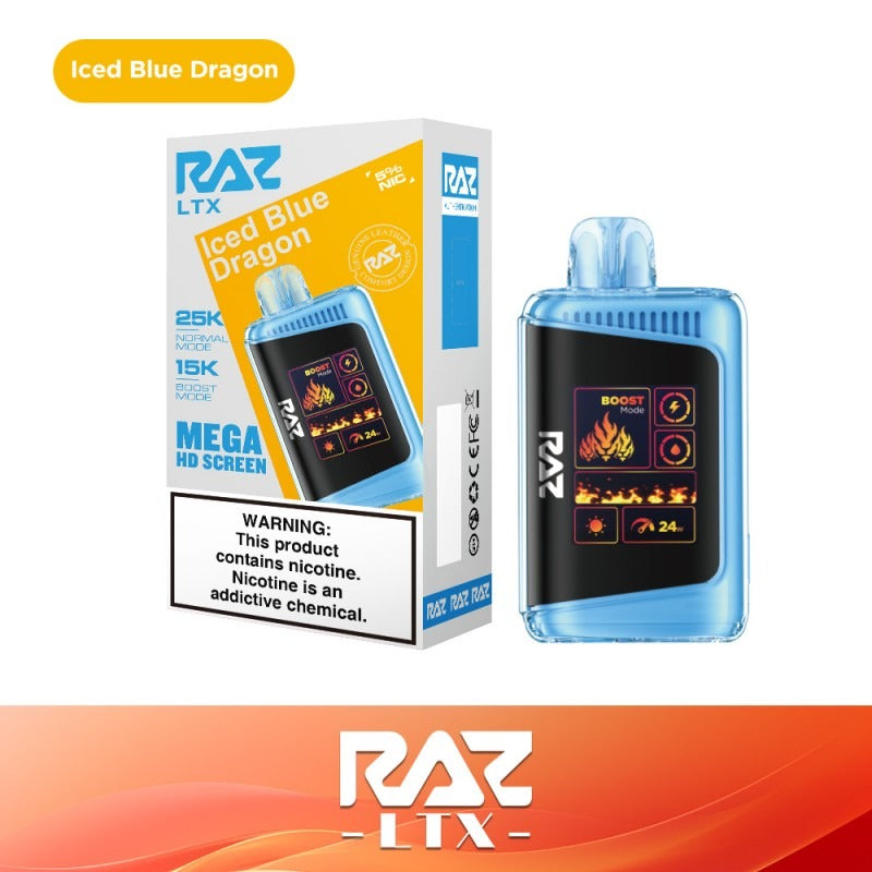 RAZ LTX - 25000 Puffs Disposable - 16mL 50mg - Iced Blue Dragon with packaging