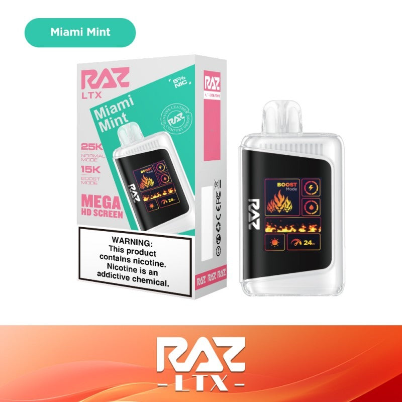 RAZ LTX - 25000 Puffs Disposable - 16mL 50mg - Miami Mint with packaging