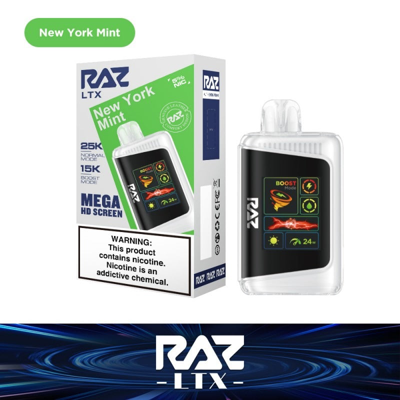 RAZ LTX - 25000 Puffs Disposable - 16mL 50mg | New York Mint with packaging