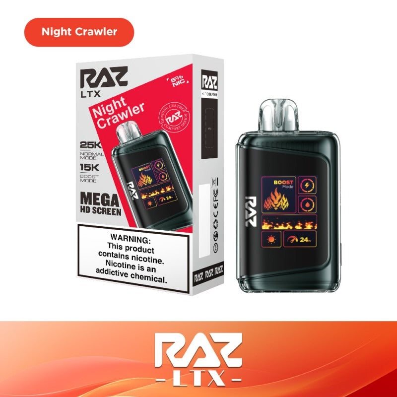 RAZ LTX - 25000 Puffs Disposable - 16mL 50mg - Night Crawler with packaging