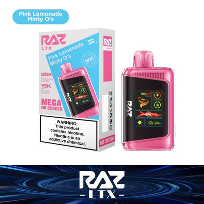 RAZ LTX - 25000 Puffs Disposable - 16mL 50mg | Pink Lemonade Minty O's with packaging