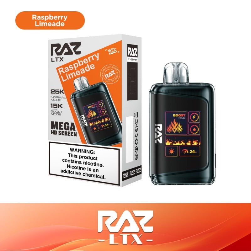 RAZ LTX - 25000 Puffs Disposable - 16mL 50mg - Raspberry Limeade with packaging