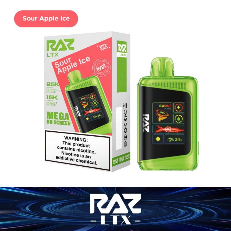 RAZ LTX - 25000 Puffs Disposable - 16mL 50mg | Sour Apple Ice with packaging