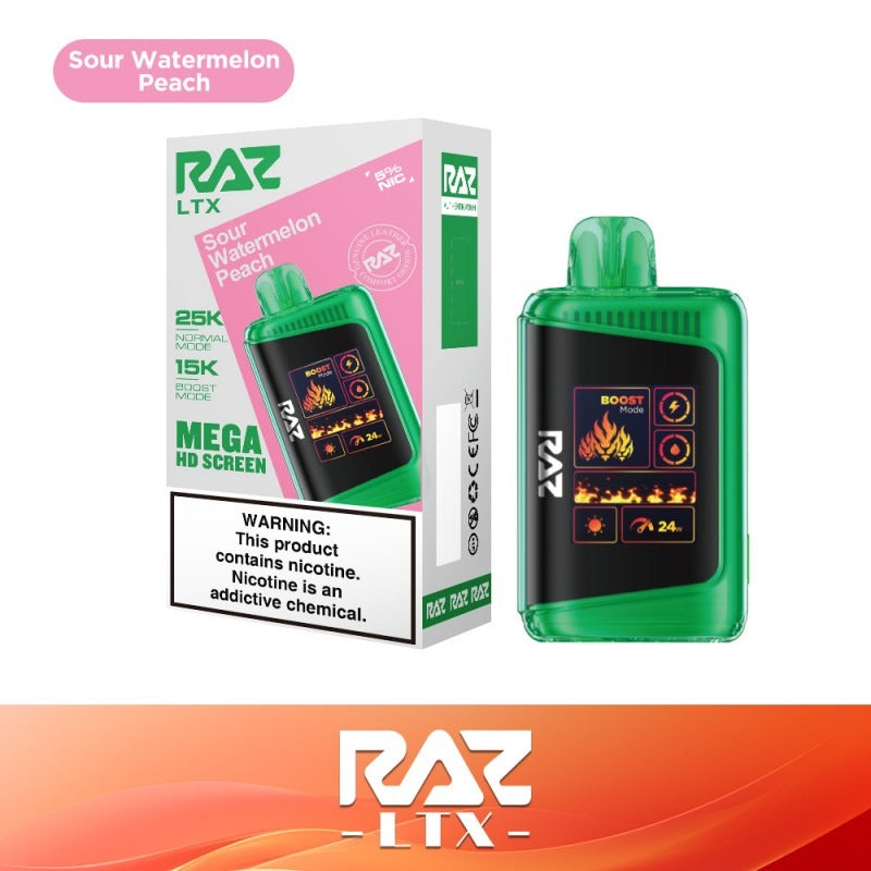 RAZ LTX - 25000 Puffs Disposable - 16mL 50mg - Sour Watermelon Peach with packaging