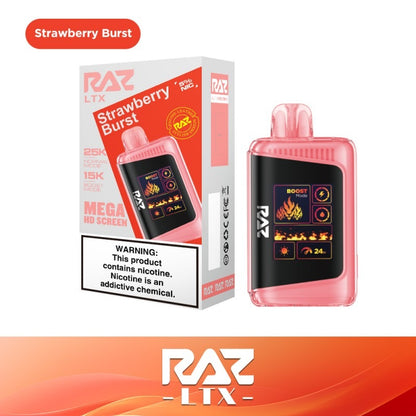 RAZ LTX - 25000 Puffs Disposable - 16mL 0mg | Strawberry Burst with packaging