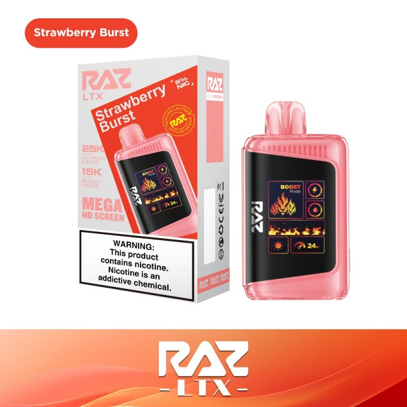 RAZ LTX - 25000 Puffs Disposable - 16mL 50mg - Strawberry Burst with packaging