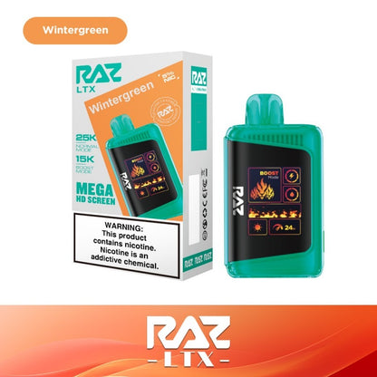 RAZ LTX - 25000 Puffs Disposable - 16mL 50mg - Wintergreen with packaging