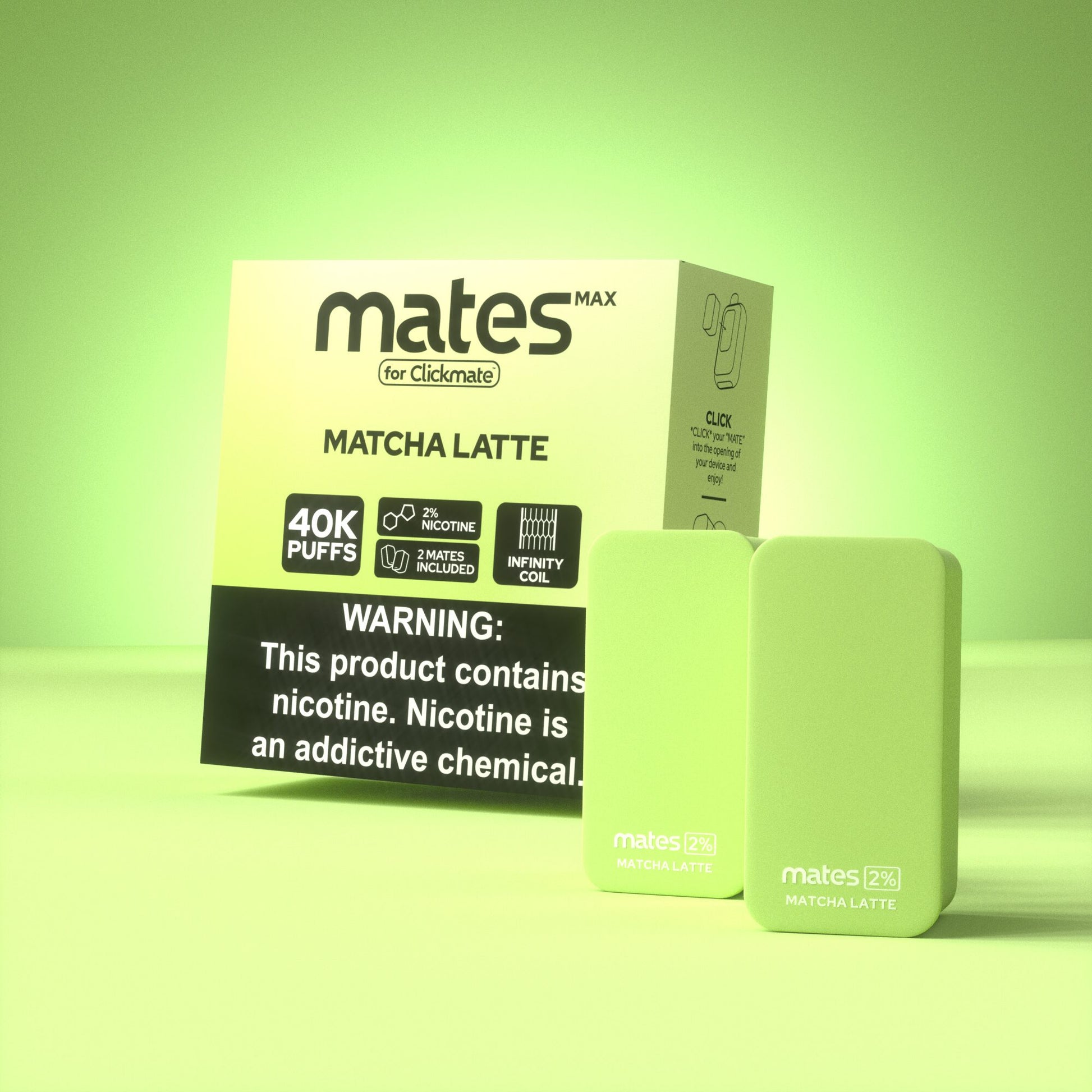 7Daze Clickmates | 2% Prefilled Mates MAX | (2-Pack) | Matcha Latte (Matcha) with packaging