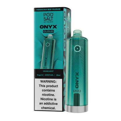 Pod Salt Onyx Cloud | 25K Puffs Disposable | 20mL | 5mg | Miami Mint Shisha with packaging
