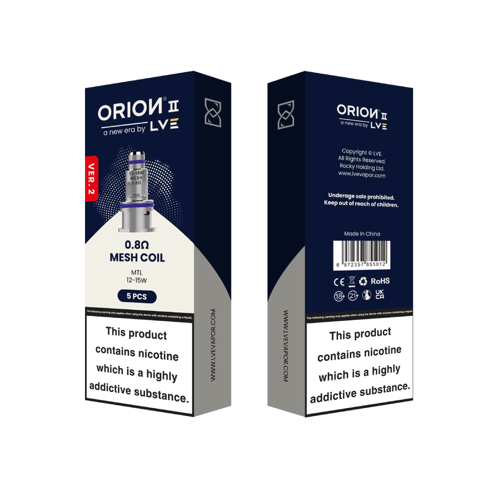 LVE - Orion II V2 Mesh Coils (5-Pack) - 0.8 ohm Mesh Coil MTL with packaging