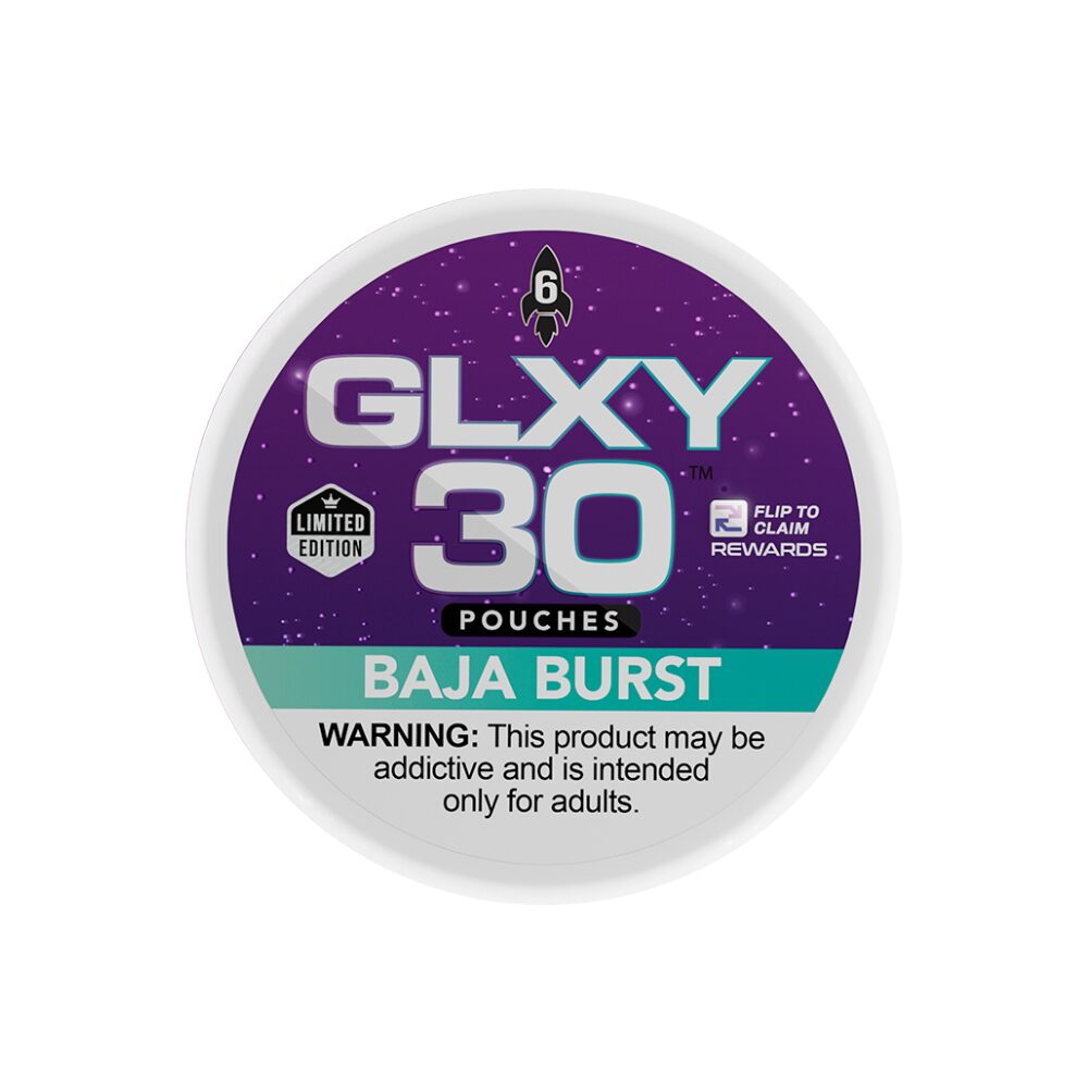 GLXY – DSPLY 5pc- Nic Pouch- 30ct Can- SAS- Baja Burst with packaging