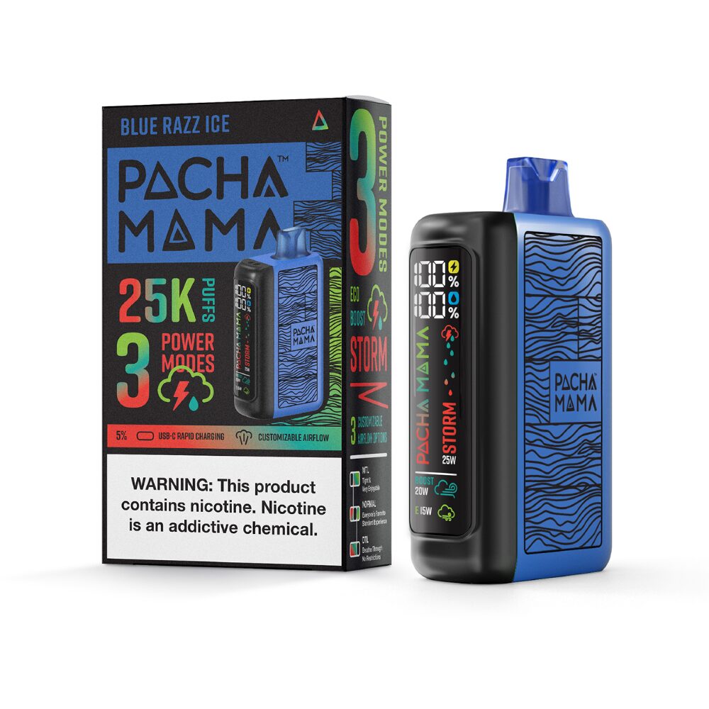 Pachamama 25k – 25K Puff Disposable - 20mL - Blue Razz Ice
with packaging