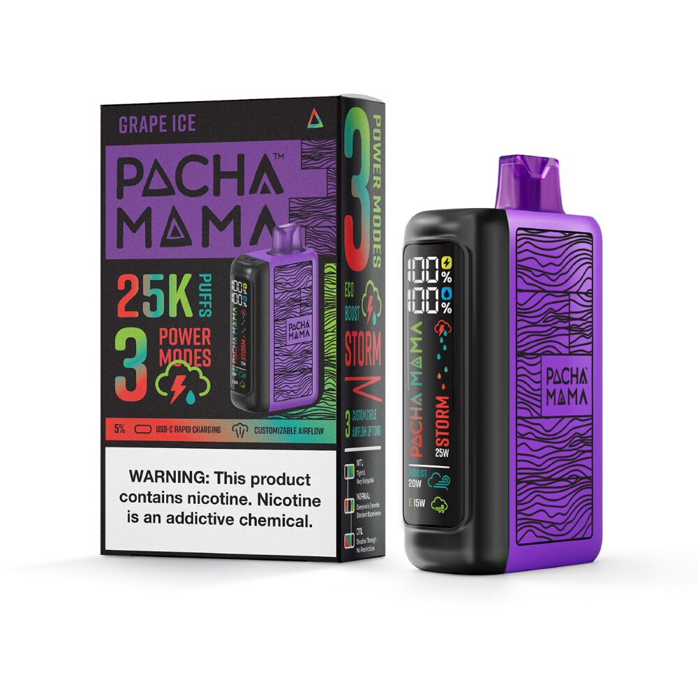 Pachamama 25k – 25K Puff Disposable - 20mL - Grape Ice
with packaging