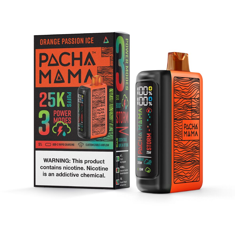 Pachamama 25k – 25K Puff Disposable - 20mL - Orange Passion Ice with packaging