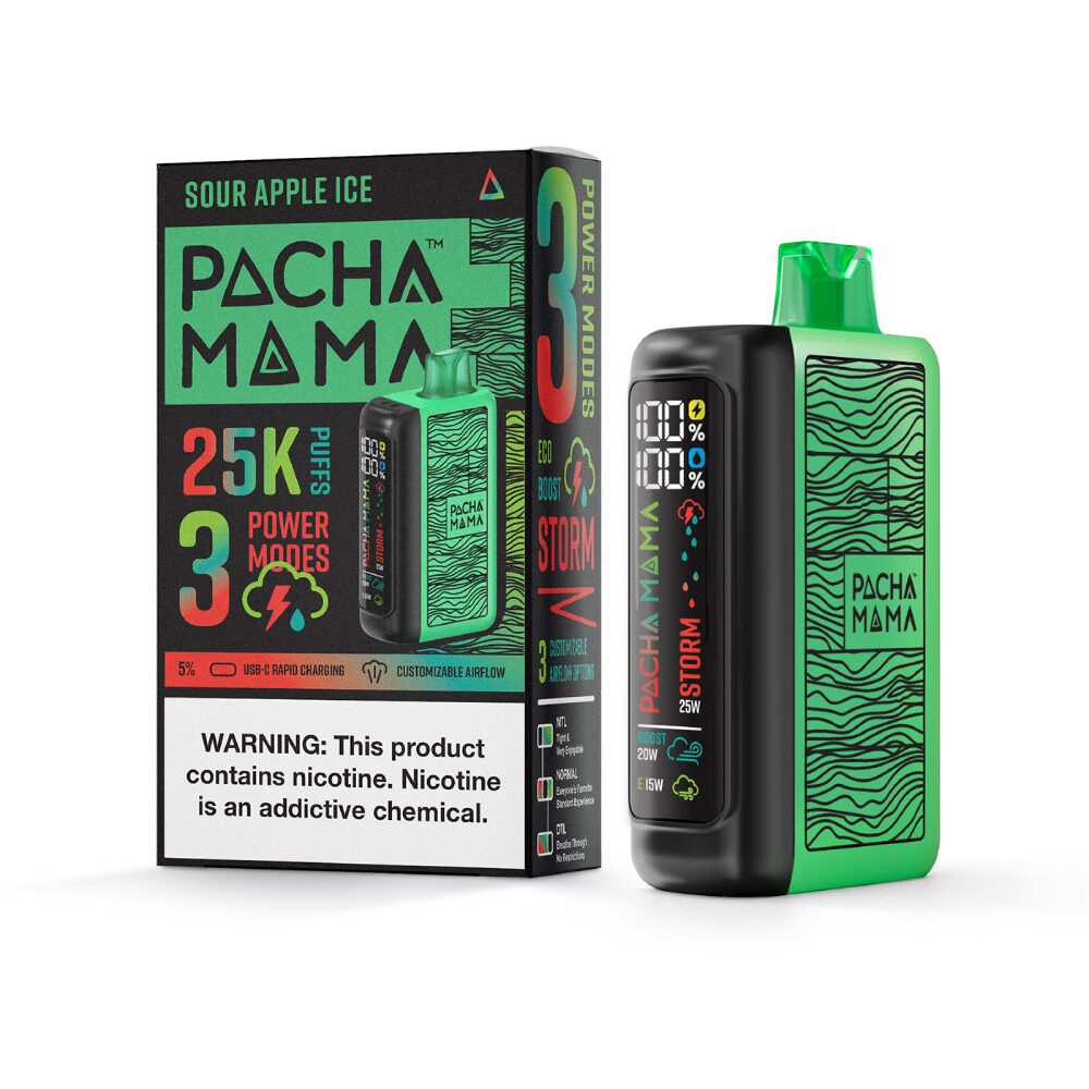 Pachamama 25k – 25K Puff Disposable - 20mL - Sour Apple Ice
with packaging