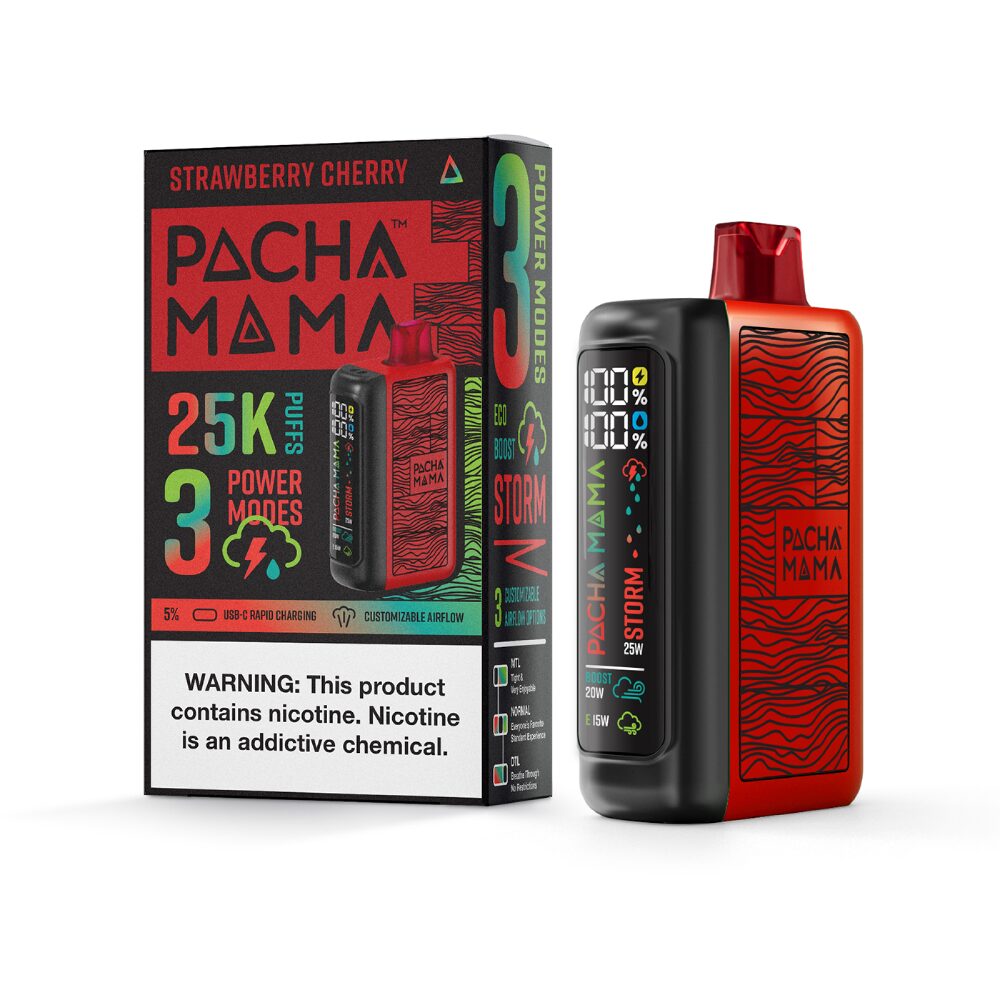 Pachamama 25k – 25K Puff Disposable - 20mL - Strawberry Cherry with packaging