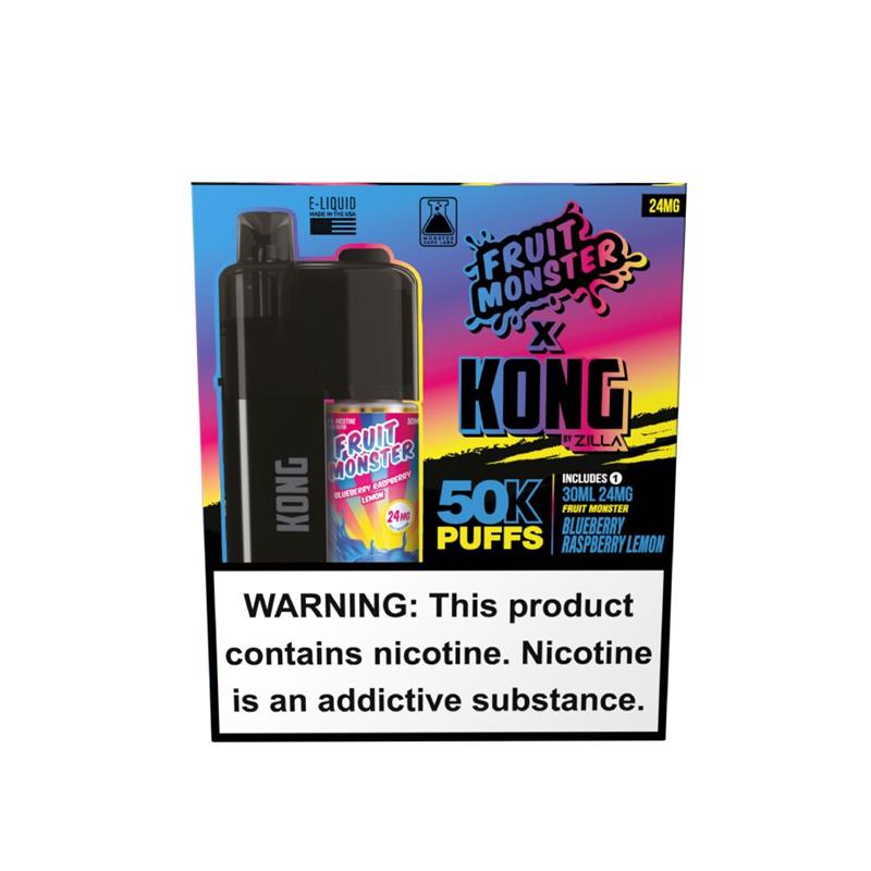 Zilla x Jam Monster Kong Disposable 48mg Blueberry Raspberry Lemon with packaging