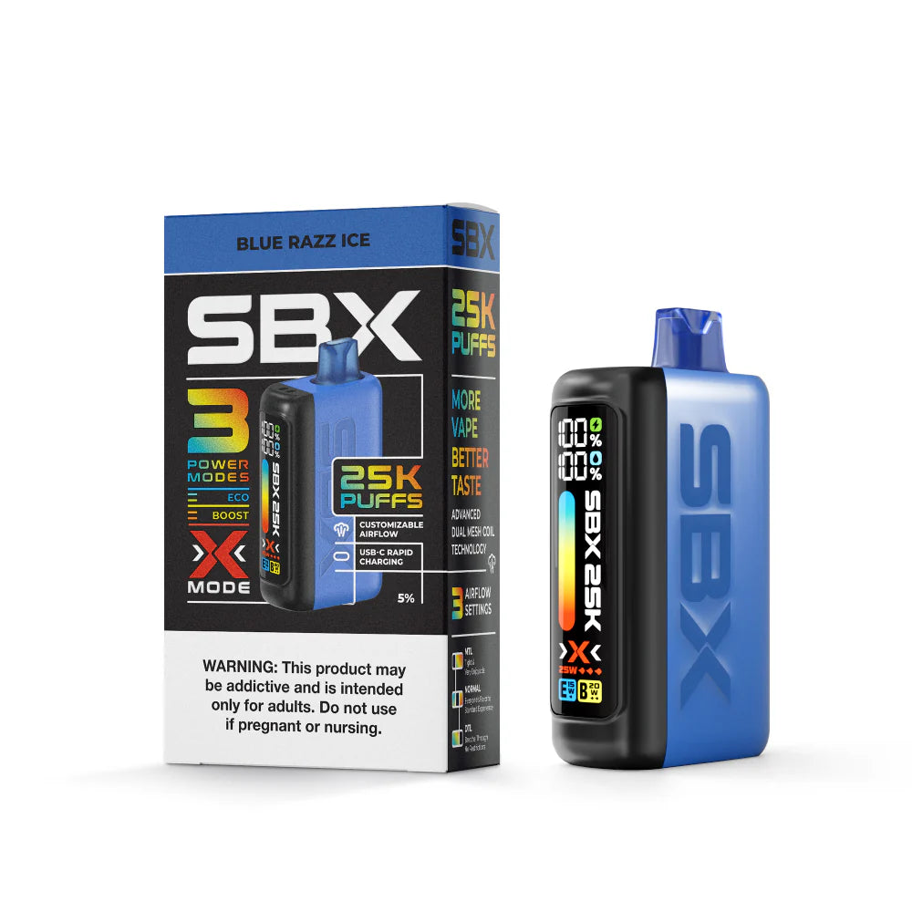 SBX 25K Disposable Blue Razz Ice
 with Packaging