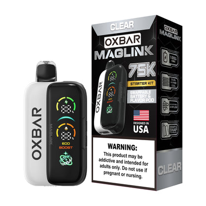 Oxbar Maglink Starter Kit Nixodine 75K Disposable 30mL Clear with Packaging