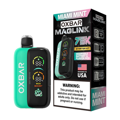 Oxbar Maglink Starter Kit Nixodine 75K Disposable 30mL Miami Mint with Packaging