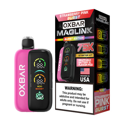 Oxbar Maglink Starter Kit Nixodine 75K Disposable 30mL Strawberry Pink Burst with Packaging
