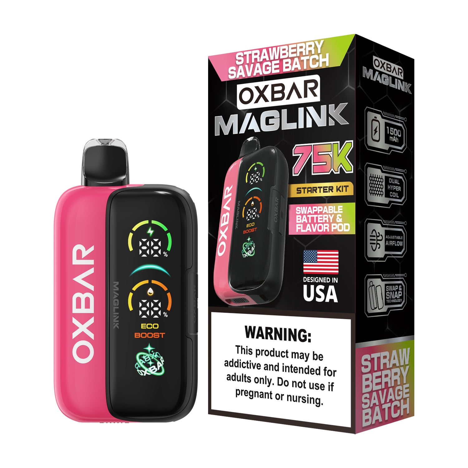 Oxbar Maglink Starter Kit Nixodine 75K Disposable 30mL Savage Batch with Packaging