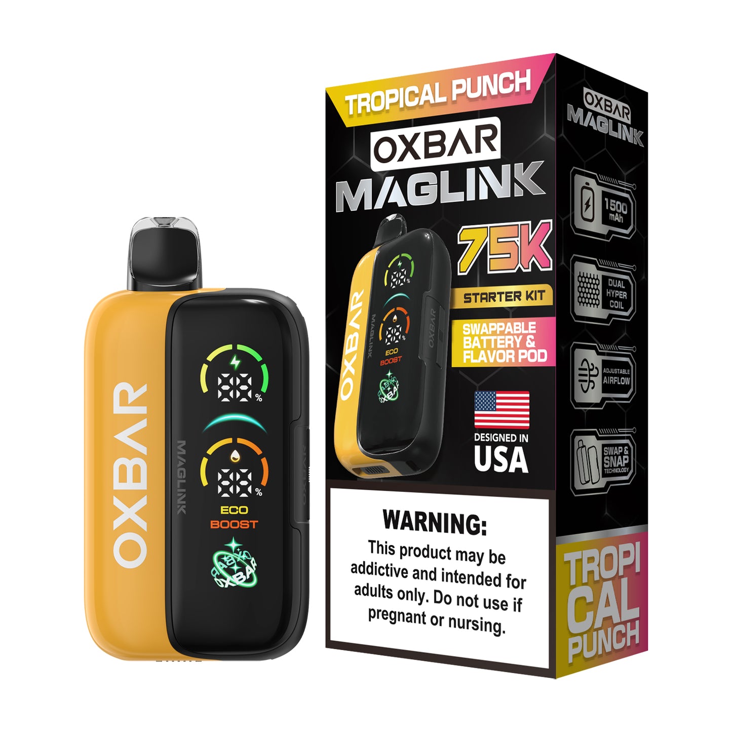 Oxbar Maglink Starter Kit Nixodine 75K Disposable 30mL Tropical Punch with Packaging